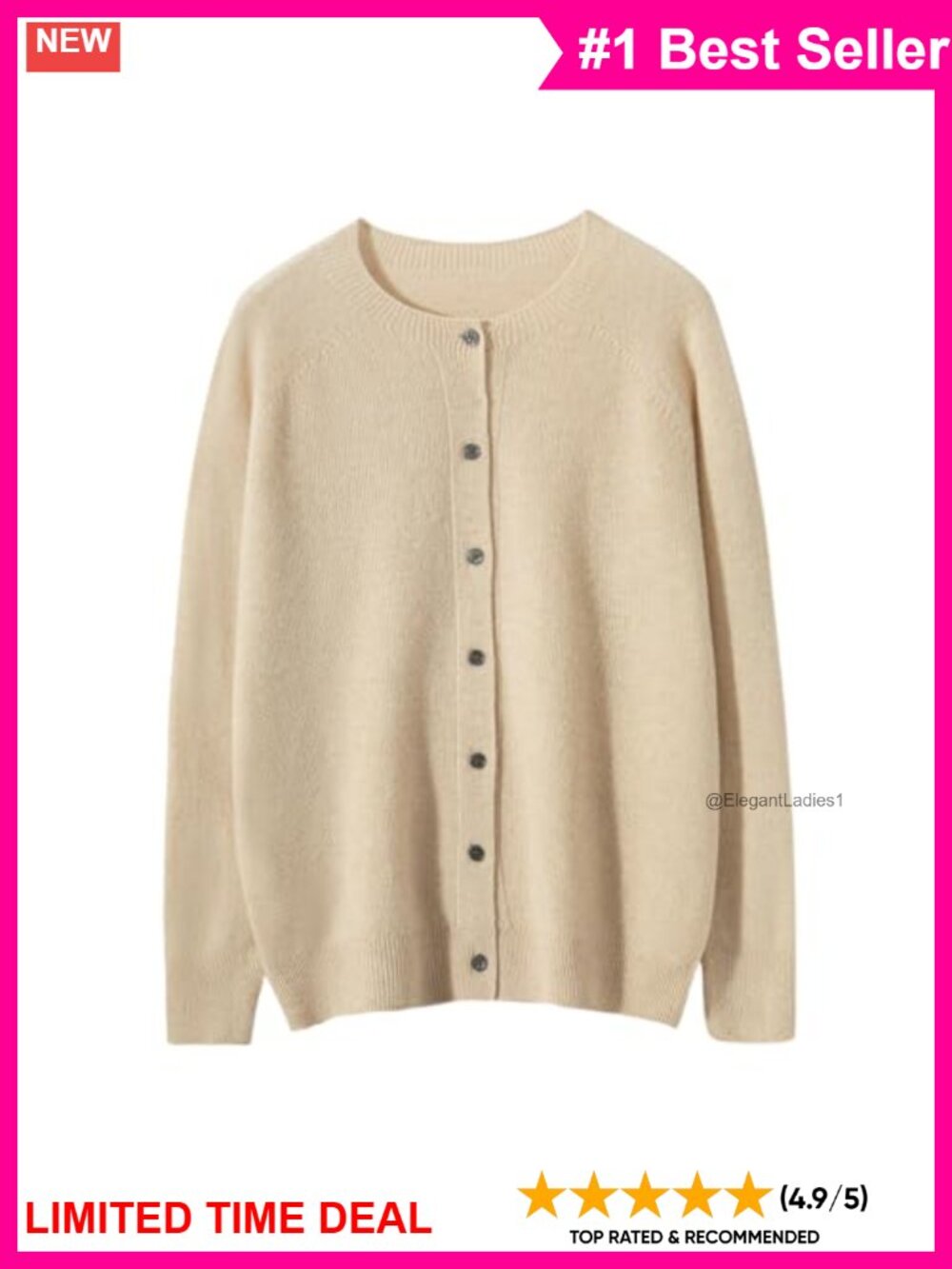 100% Merino Wool Crew Neck Cardigan Lightweight Sweater